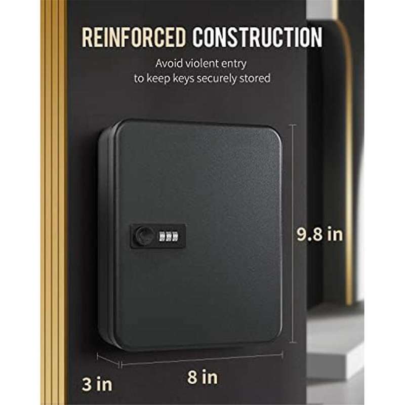 Key Cabinet with Combination Lock Wall-mounted Key Storage Box with Resettable Combination Black Dig