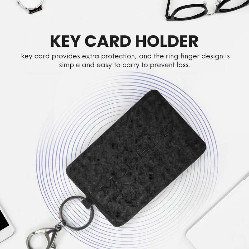 Key Card Holder for , Anti-Dust Light Leather with Keychain for Accessories Black