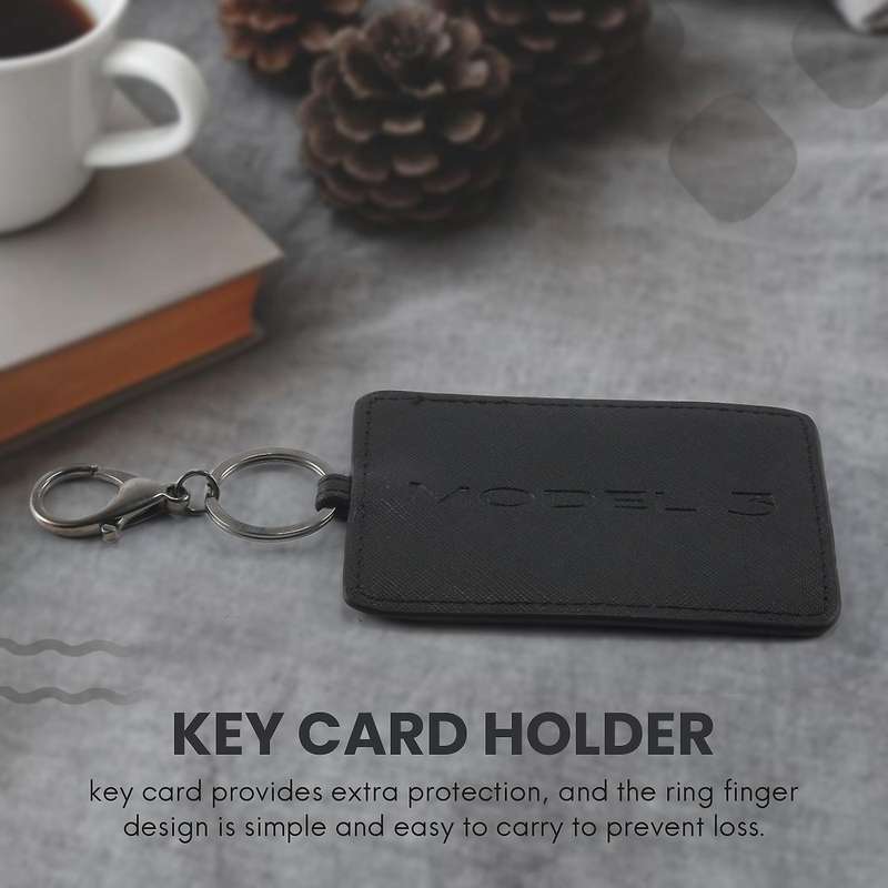Key Card Holder for , Anti-Dust Light Leather with Keychain for Accessories Black