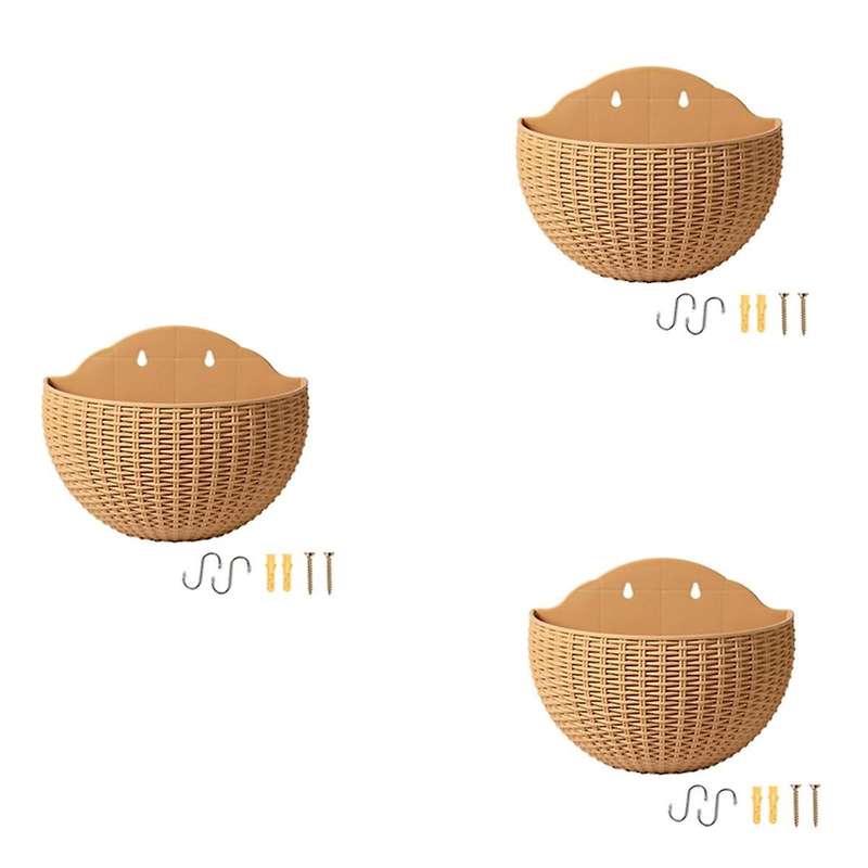 Khaki Wall Flower Pots Wall-Mounted Flower Pots Semi-Circular Fence Flower Pots with Drainage Hooks