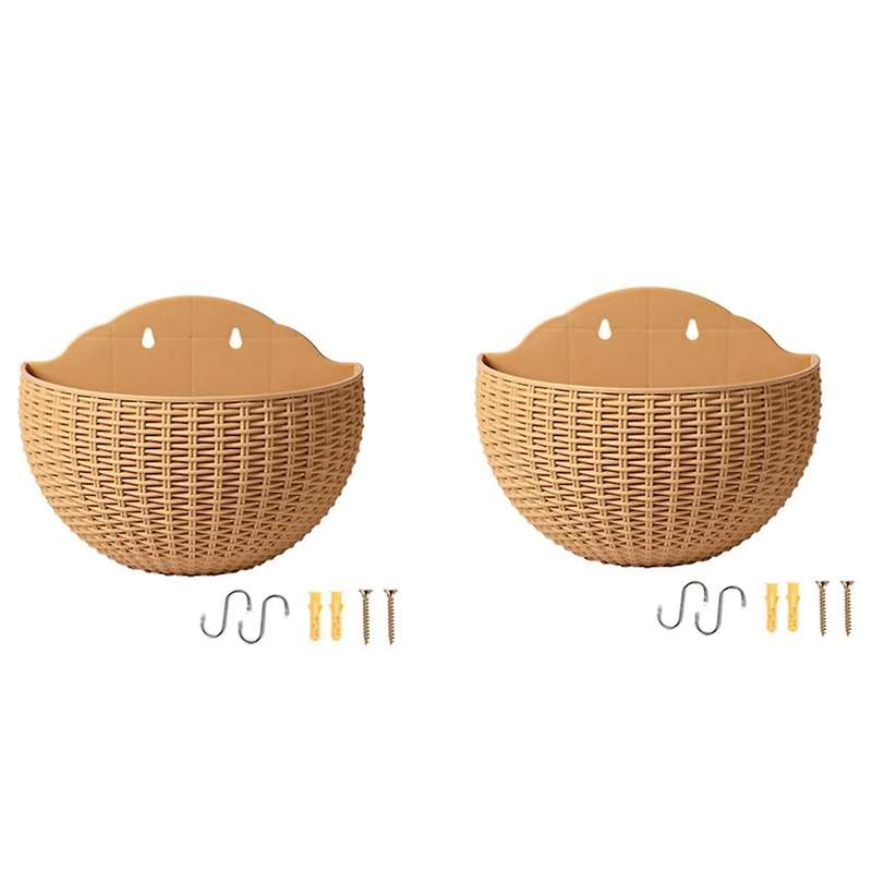 Khaki Large European-Style Imitation Rattan Wall-Mounted Semi-Circular Flowerpot Lazy Flowerpot