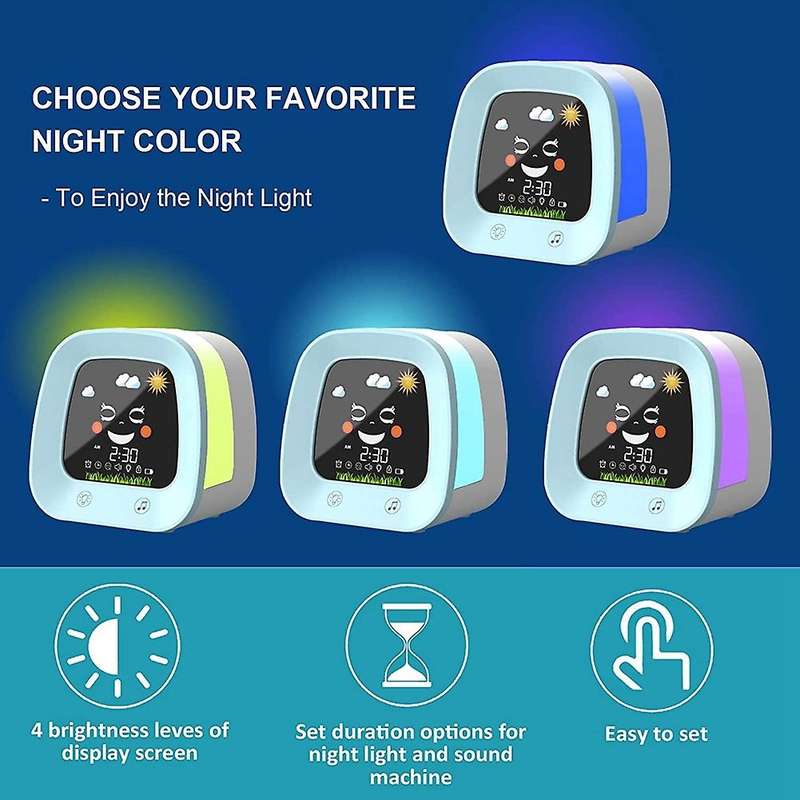 Kids Alarm Clock , Children's Sleep Trainer Clock with 4 Color Toddler Night Light, Sleep Sound Mac