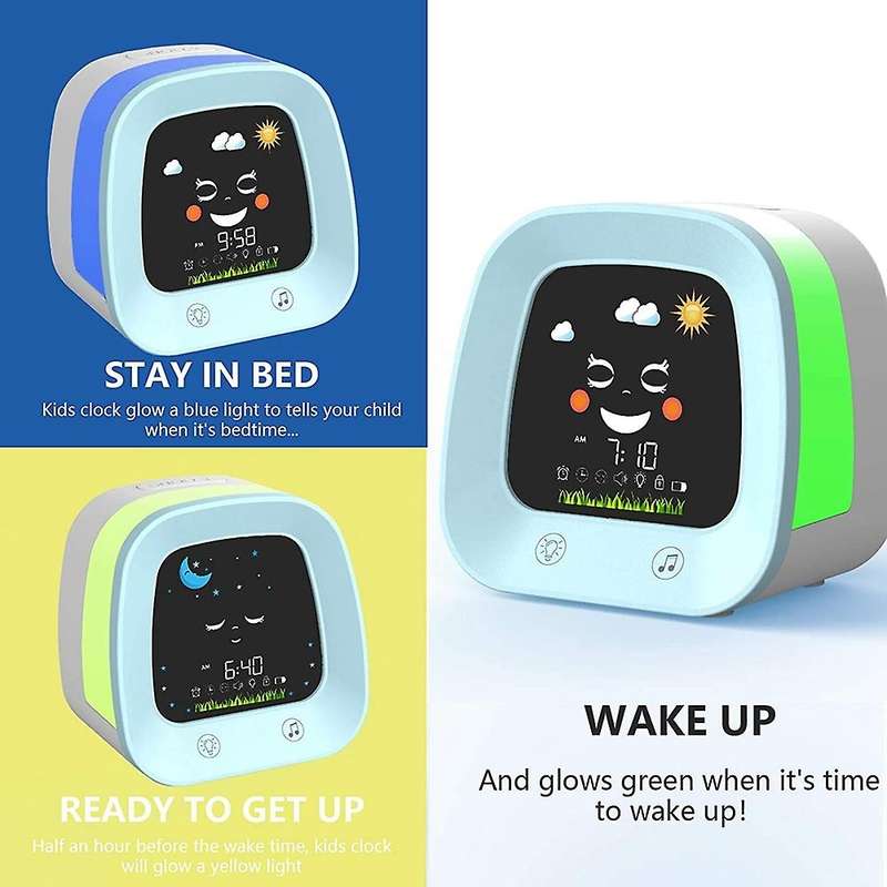 Kids Alarm Clock , Children's Sleep Trainer Clock with 4 Color Toddler Night Light, Sleep Sound Mac