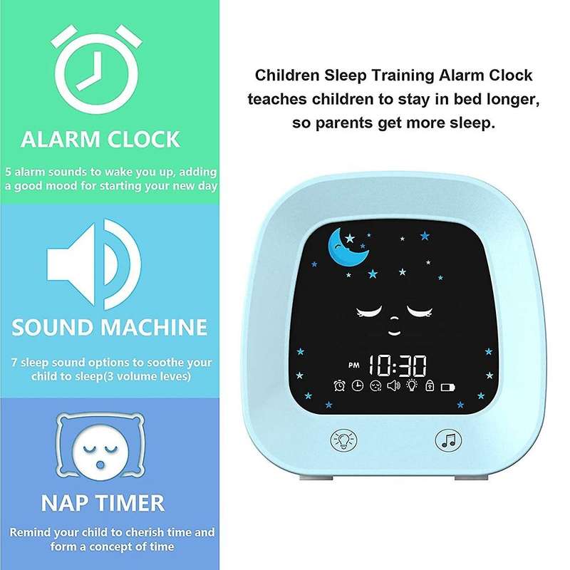 Kids Alarm Clock , Children's Sleep Trainer Clock with 4 Color Toddler Night Light, Sleep Sound Mac