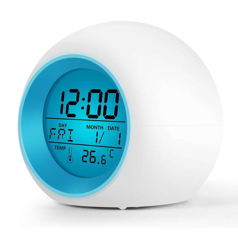 Kids Alarm Clock - Wake Up Light Digital Clock with 7 Colors Changing, Press Control and Snooze Func