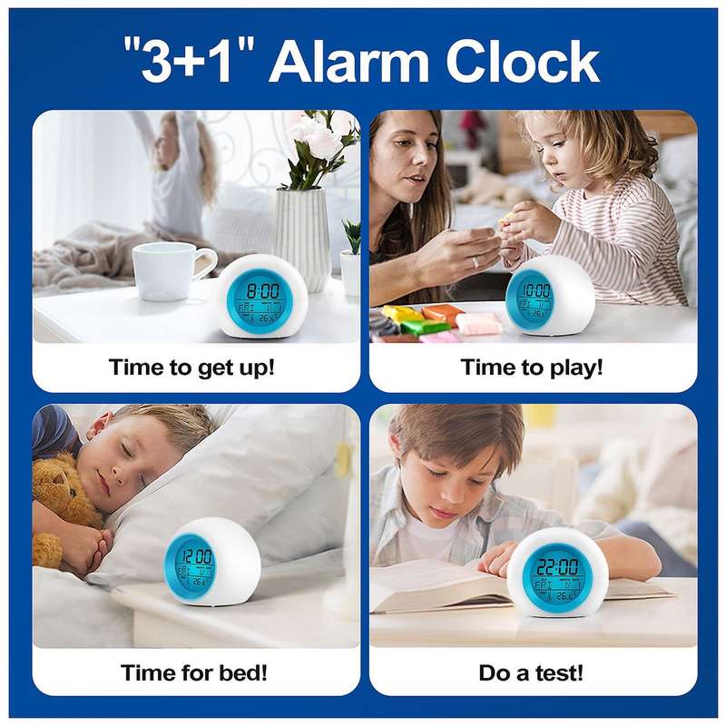 Kids Alarm Clock - Wake Up Light Digital Clock with 7 Colors Changing, Press Control and Snooze Func