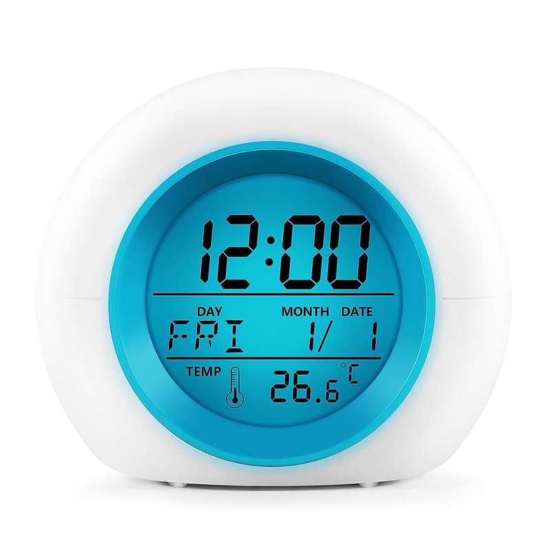 Kids Alarm Clock - Wake Up Light Digital Clock with 7 Colors Changing, Press Control and Snooze Func