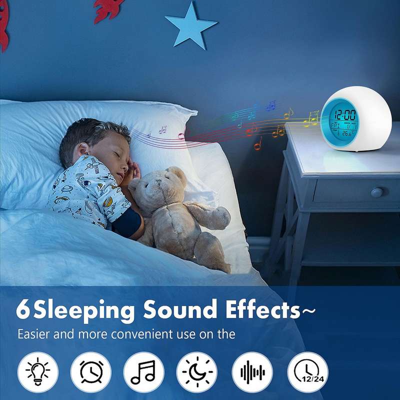 Kids Alarm Clock - Wake Up Light Digital Clock with 7 Colors Changing, Press Control and Snooze Func