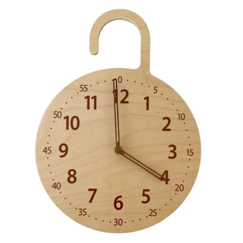 Kids Room Wood Round Wall Hanging Clock Nordic Hook Wall Clocks for Baby Boy Girl Room Decoration H