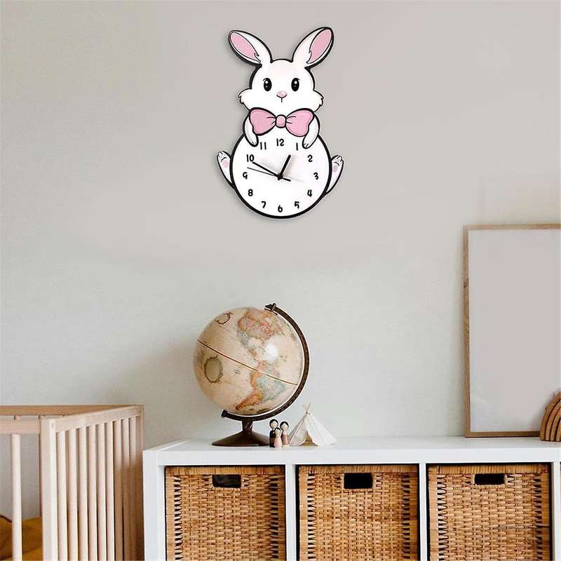 Kids Wall Clock Battery Operated,Silent Non Ticking Cat Wall Clock,Analog Cute Pink Wall Clock for G