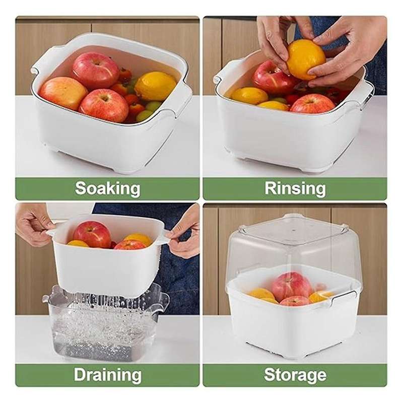 Kitchen Colanders Bowl Set Vegetable Washing Food Strainers 2 In 1 Double Layered Strainer Basket fo