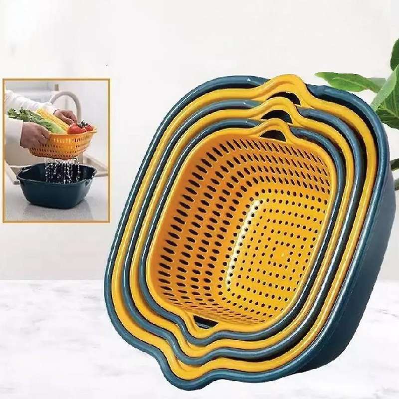 Kitchen Colander Bowl Pasta Strainer Plastic Fruit Bowl Colanders Three-Layer Draining Bowl Vegetabl