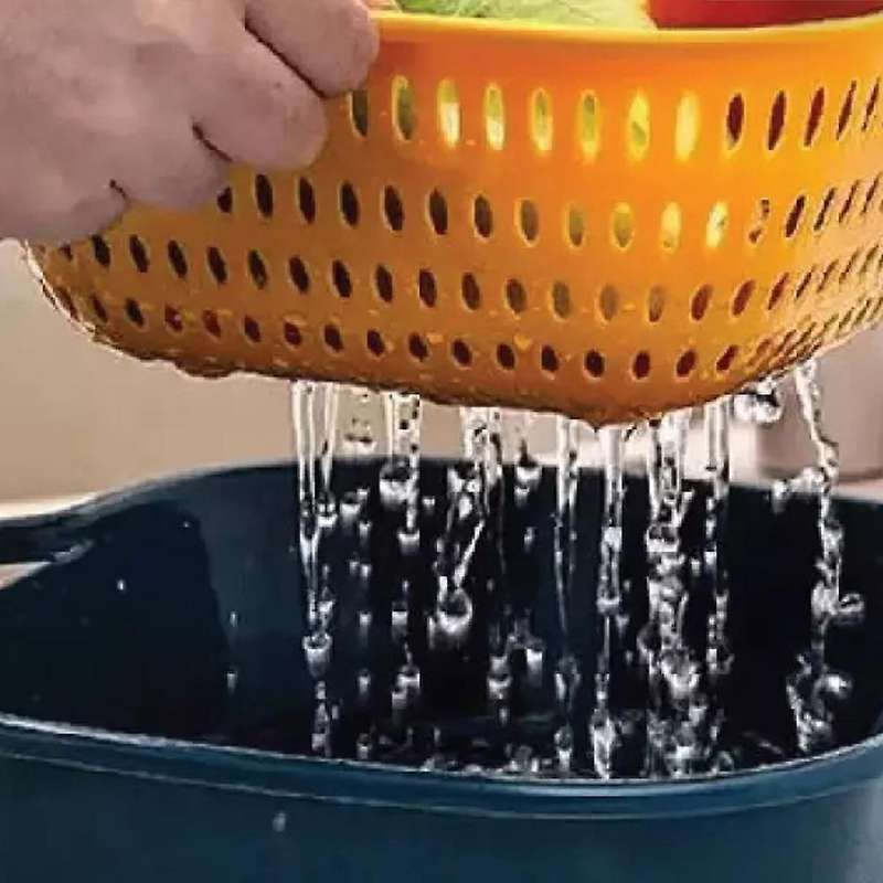 Kitchen Colander Bowl Pasta Strainer Plastic Fruit Bowl Colanders Three-Layer Draining Bowl Vegetabl