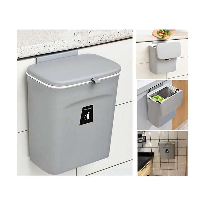 Kitchen Compost Bin, 9l Trash Bin, Countertop Or Under Sink, Hanging Small Trash Bin with Lid for B