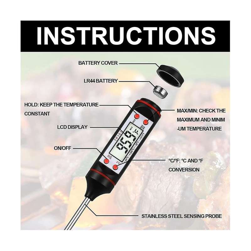 Kitchen Food Thermometer Waterproof Digital Immediate Read Meat Thermometer with Long Probe for Can