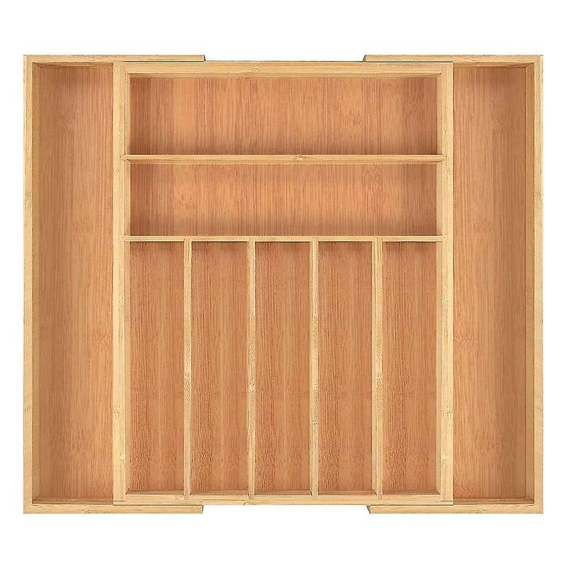 Kitchen Drawer Organizer Bamboo Adjustable Cutlery Tray Utensil Holder with Grooved Drawer Dividers
