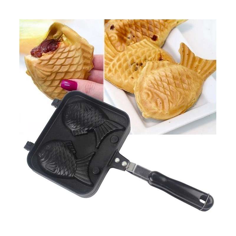 Kitchen Japanese Taiyaki Fish Shaped Hot Dessert Waffle Cake Maker Pan Pancake Double Pan Fry Pan Wa
