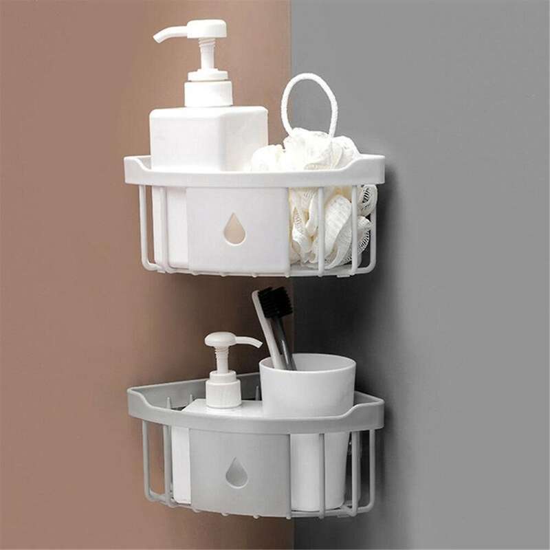 Kitchen Free Hole Shelf Bathroom Bathtub Wall Mounted Storage Rack Organizer Accessories Shower Corn