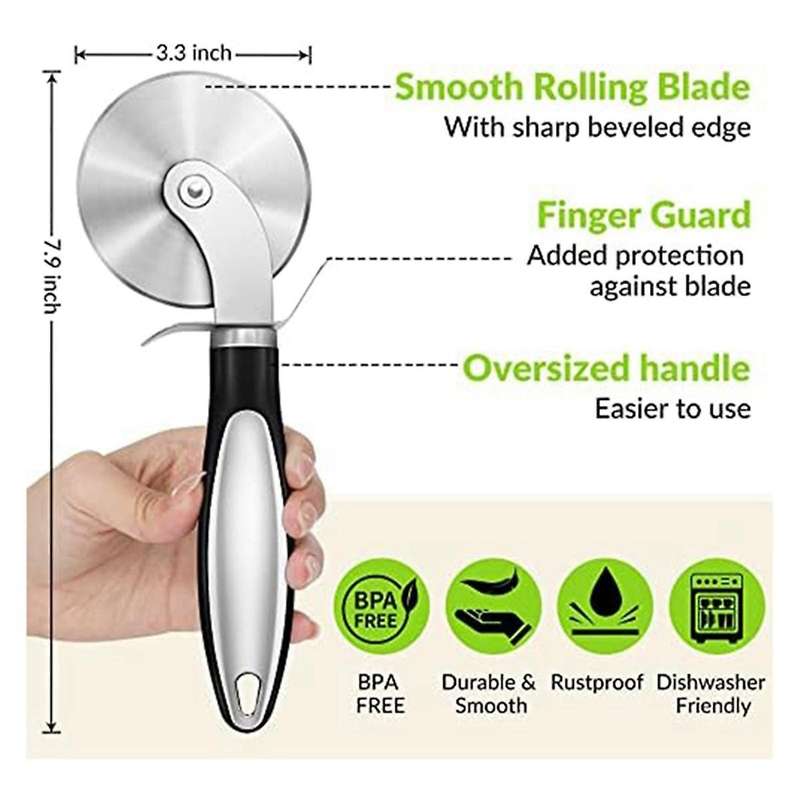 Kitchen Large-Pizza Cutter Wheel, Stainless Steel Pizza Slicer, Blade Pizza Wheel with Non-Slip Hand