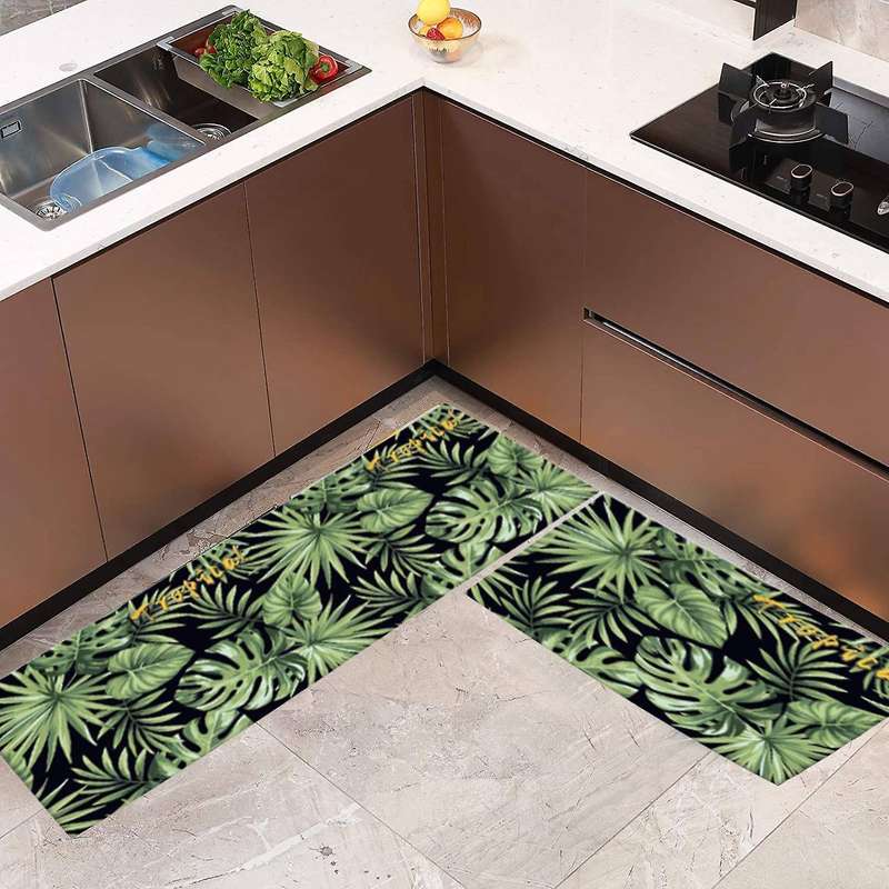 Kitchen Mat Rug Green Palm Leaves Tropical Plants for Living Bathroom Mat,Kitchen Carpets Long Strip