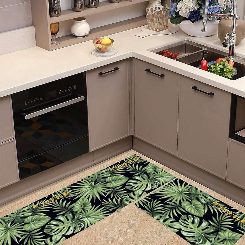 Kitchen Mat Rug Green Palm Leaves Tropical Plants for Living Bathroom Mat,Kitchen Carpets Long Strip