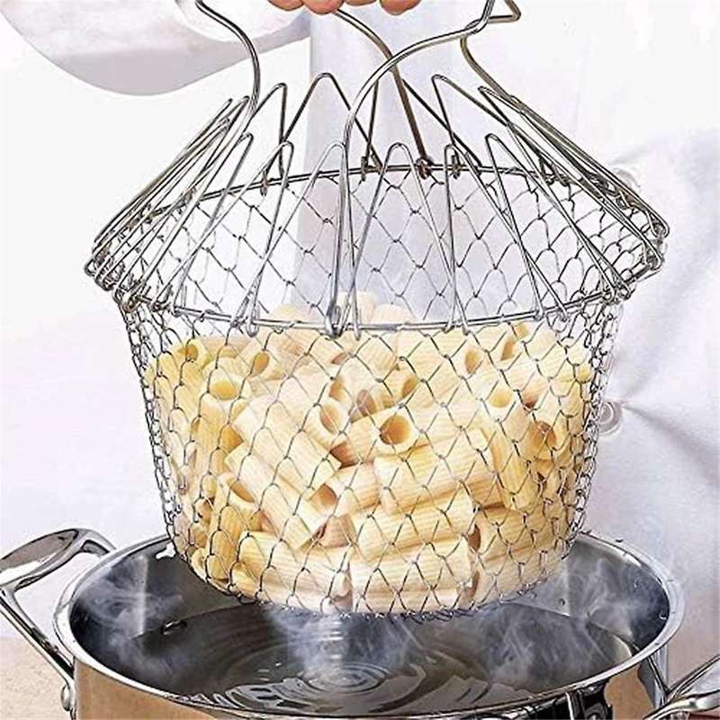 Kitchen Multi-function Poaching Boiling Deep Frying Basket, Household Folding Draining Basket