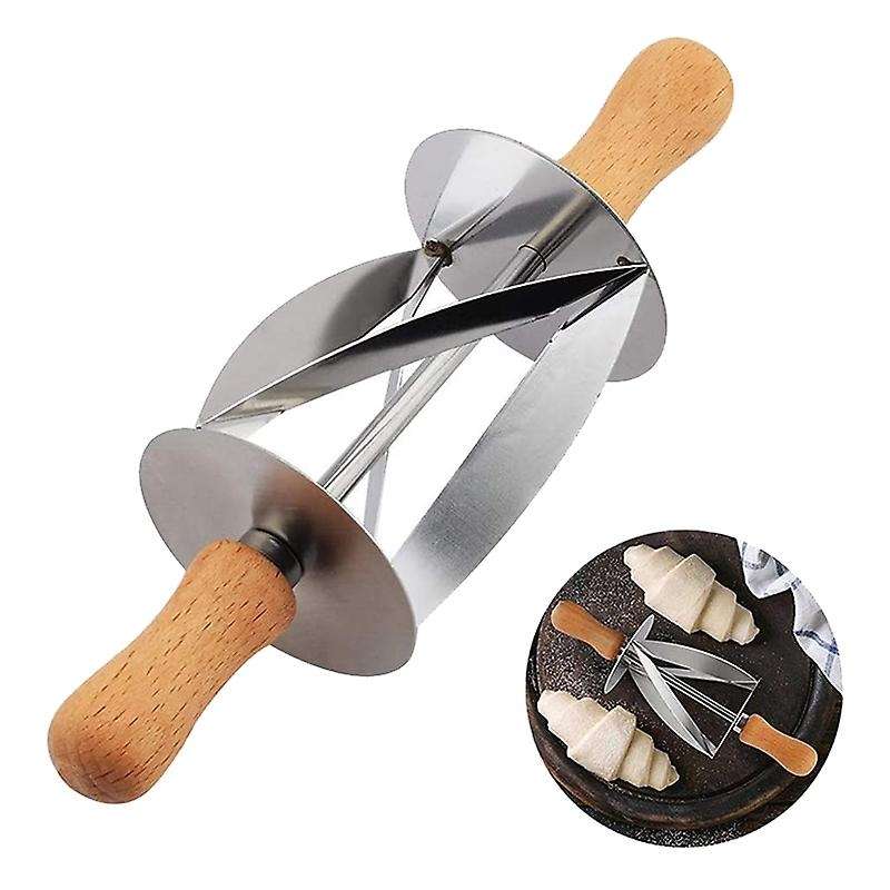 Kitchen Set,Stainless Steel Rolling Dough Cutter for Making Cake,Wooden Handle Dough Whisk Mixer