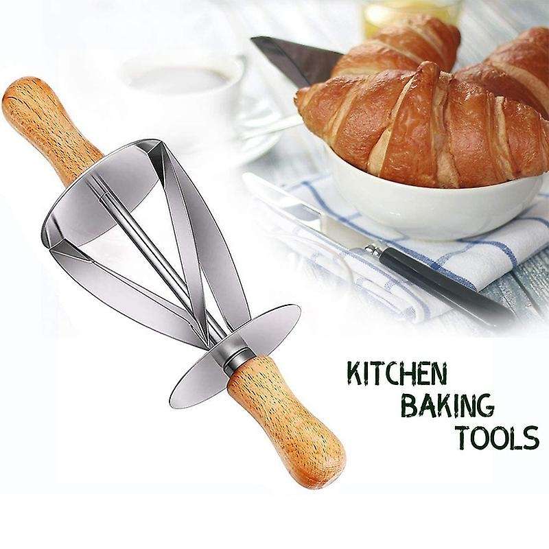 Kitchen Set,Stainless Steel Rolling Dough Cutter for Making Cake,Wooden Handle Dough Whisk Mixer