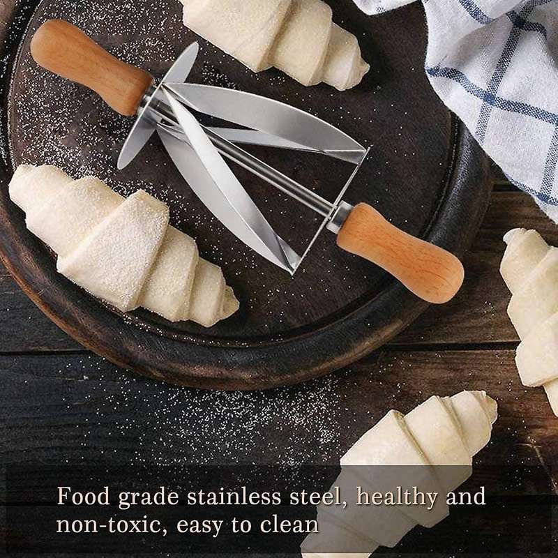 Kitchen Set,Stainless Steel Rolling Dough Cutter for Making Cake,Wooden Handle Dough Whisk Mixer