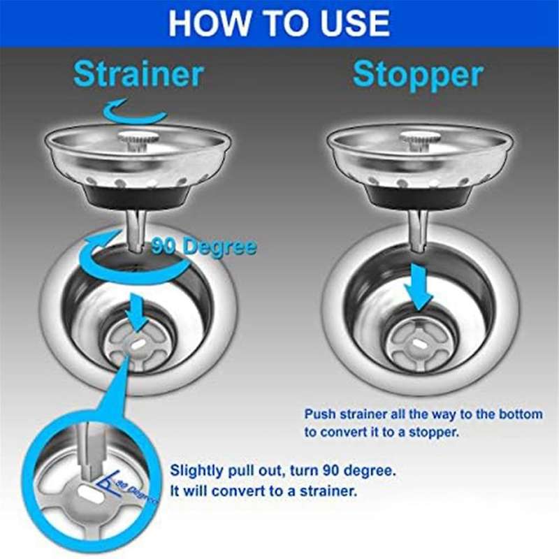 Kitchen Sink Strainer and Stopper Combo Basket Replacement Stainless Steel Basket with Plastic Knob
