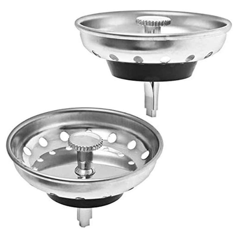 Kitchen Sink Strainer and Stopper Combo Basket Replacement Stainless Steel Basket with Plastic Knob