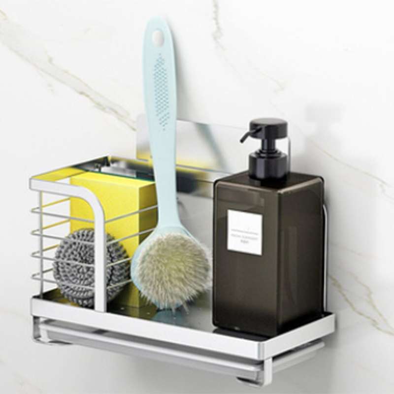 Kitchen Sink Sponge Holder Dish Brush Storage with Drain Tray, Countertop Sponge Brush Rags Soap Hol