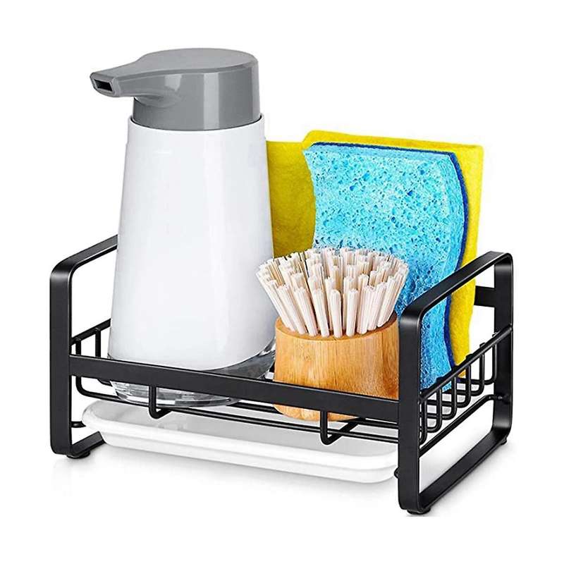 Kitchen Sink Sponge Stand, Stainless Steel Kitchen Soap Dispenser, with Removable Drain Pan