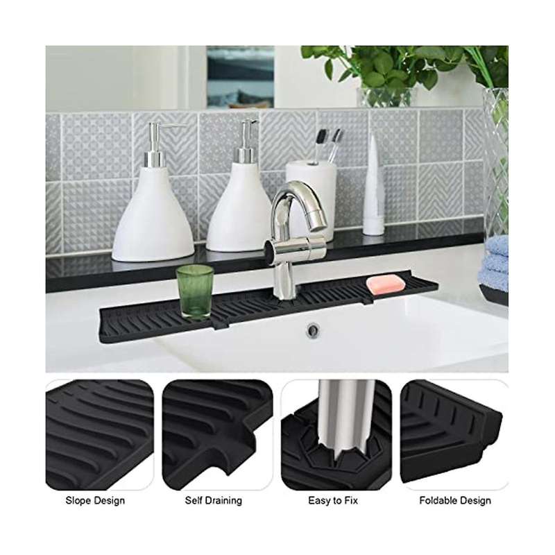 Kitchen Sink Splash Guards Sink Splash Guards Mat, Long Silicone Faucet Handle Water Catcher Tray F