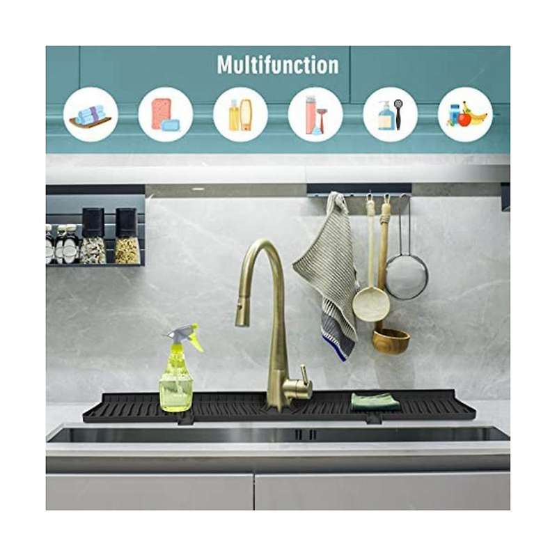 Kitchen Sink Splash Guards Sink Splash Guards Mat, Long Silicone Faucet Handle Water Catcher Tray F