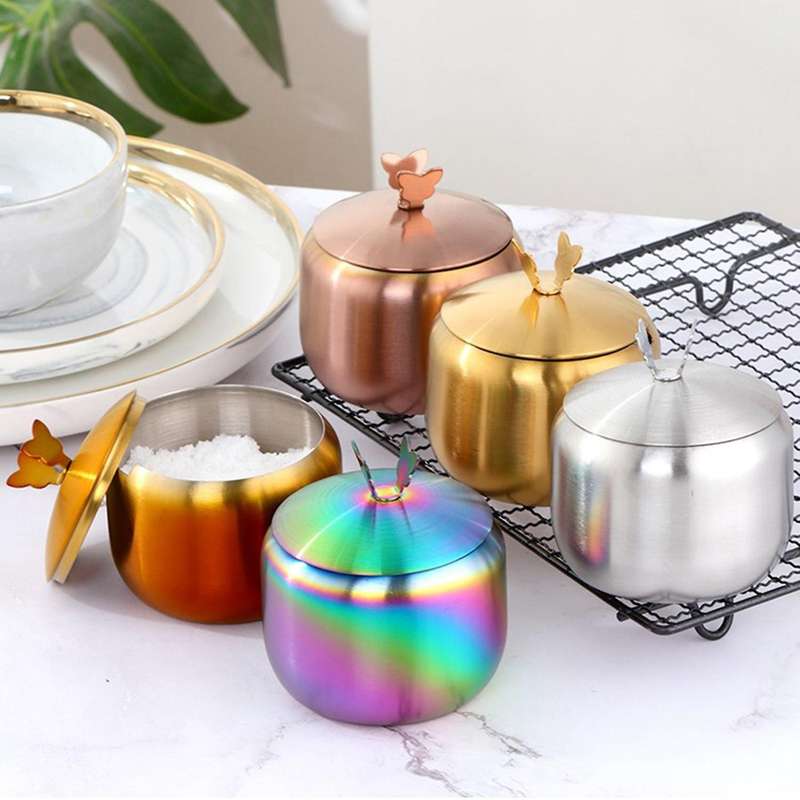 Kitchen Stainless Seasoning Condiment Pot Large Diameter Spice Salt Sugar Container Jar Tool with Li