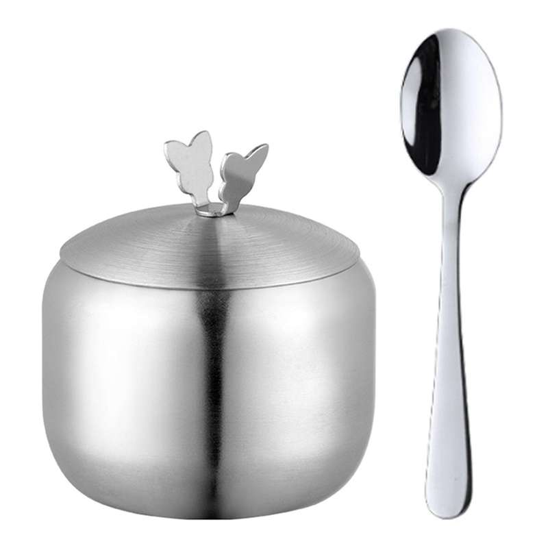 Kitchen Stainless Seasoning Condiment Pot Large Diameter Spice Salt Sugar Container Jar Tool with Li