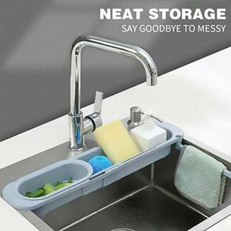 Kitchen Telescopic Sink Rack Shelf Expandable Kitchen Sink Organizers Sink Storage Basket Organizer
