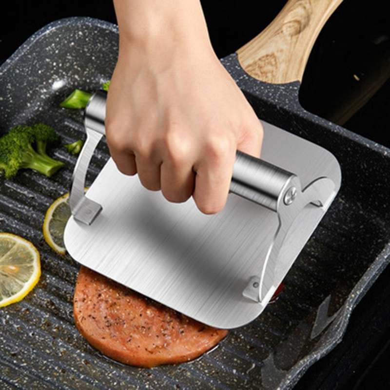 Kitchen Stainless Steel Steak Weight/Bacon Press with Handle, Heavy-Weight Grill Press Commercial