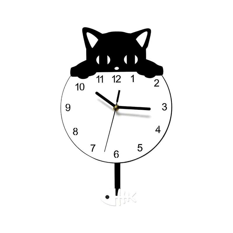 Kitten Home Decor Wall Clock Novelty Kitten and Fish Wall Clock Kitten Clock with Swinging Tail Gift