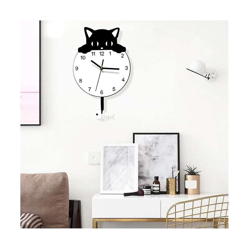Kitten Home Decor Wall Clock Novelty Kitten and Fish Wall Clock Kitten Clock with Swinging Tail Gift