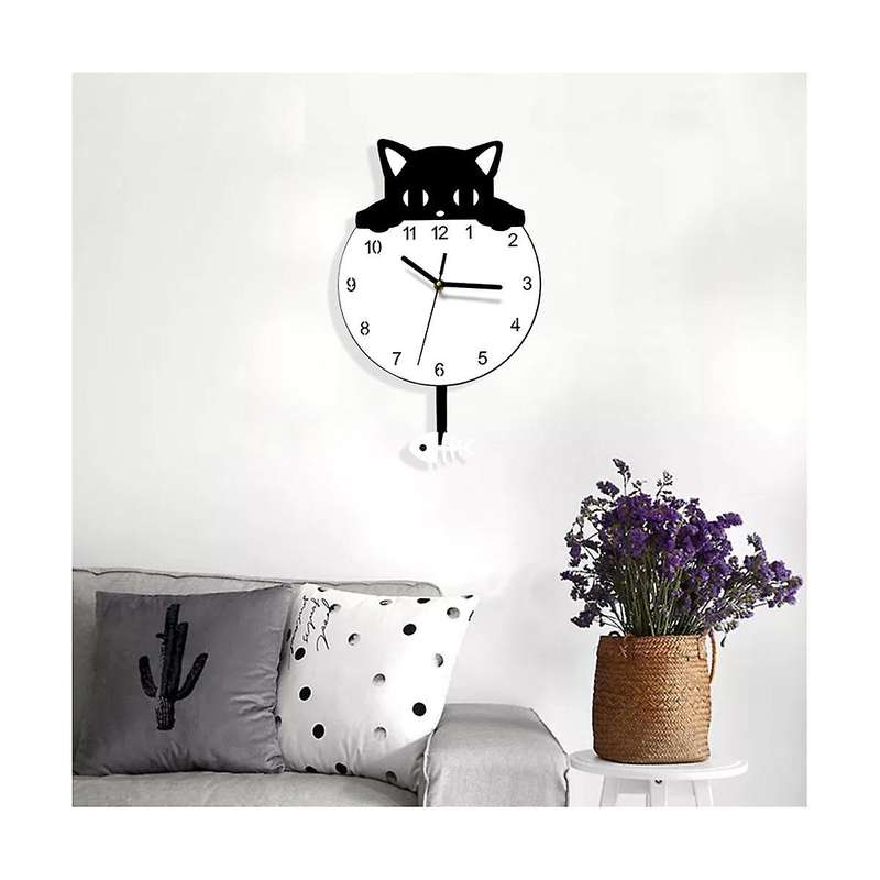 Kitten Home Decor Wall Clock Novelty Kitten and Fish Wall Clock Kitten Clock with Swinging Tail Gift