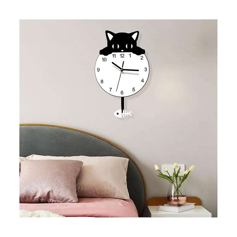 Kitten Home Decor Wall Clock Novelty Kitten and Fish Wall Clock Kitten Clock with Swinging Tail Gift