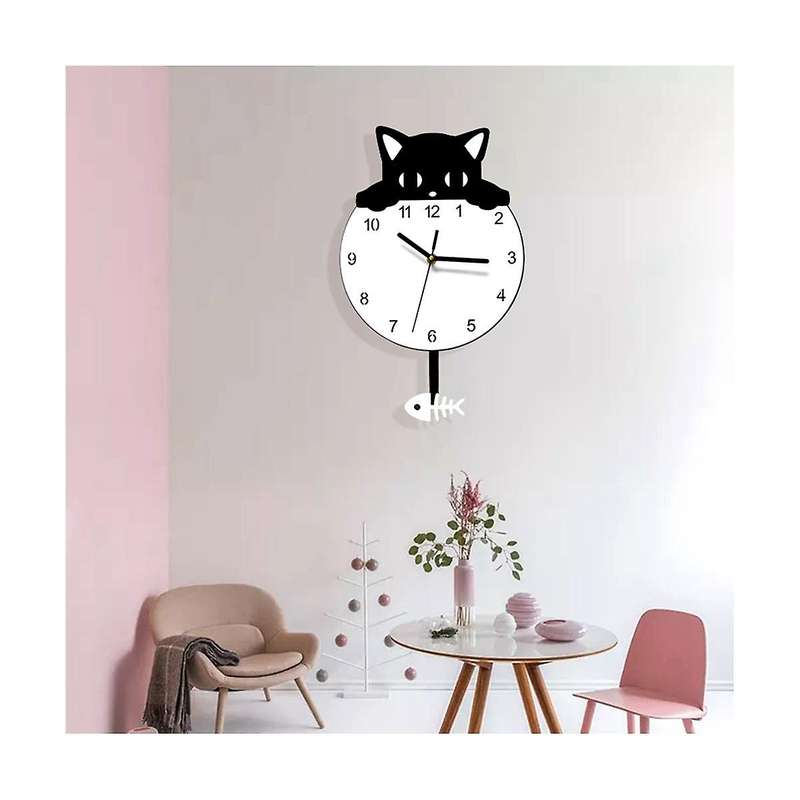 Kitten Home Decor Wall Clock Novelty Kitten and Fish Wall Clock Kitten Clock with Swinging Tail Gift