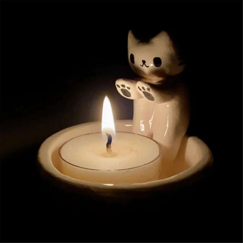 Kitten Candle Holder, Cute Grilled Cats Aromatherapy Candle Holder, Desktop Decorative Ornaments, Bi