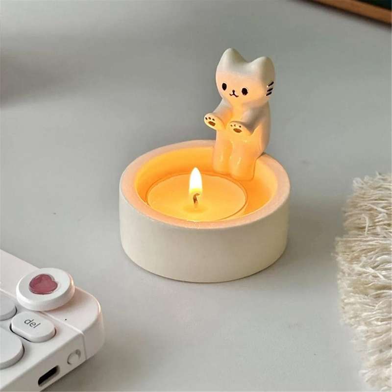 Kitten Candle Holder, Cute Grilled Cats Aromatherapy Candle Holder, Desktop Decorative Ornaments, Bi