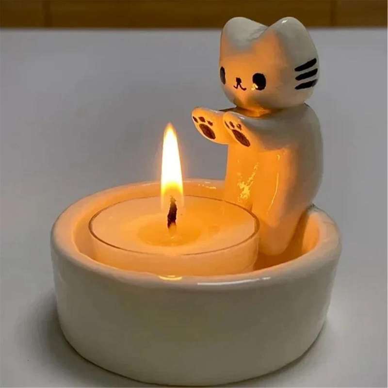 Kitten Candle Holder, Cute Grilled Cats Aromatherapy Candle Holder, Desktop Decorative Ornaments, Bi