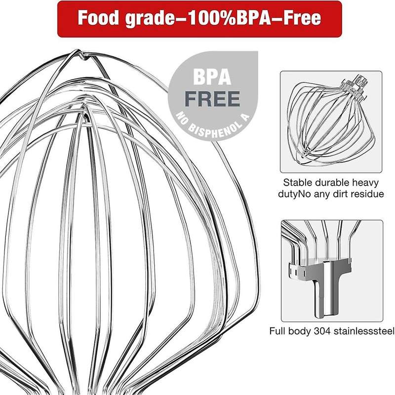 KN211WW Stainless Steel 11-Wire Whip Attachment for Bowl Lift Mixer 7QT Bowl Replacement Egg Beater