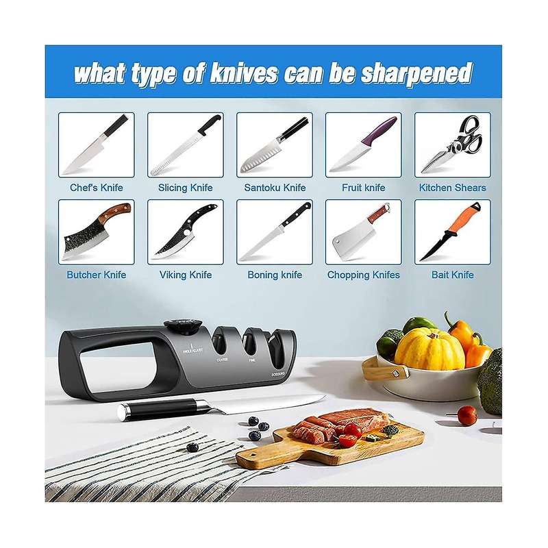 Knife Sharpeners with Adjustable Angle Knob, Multifunctional 3-stage Sharpening, Polishing Sharpene