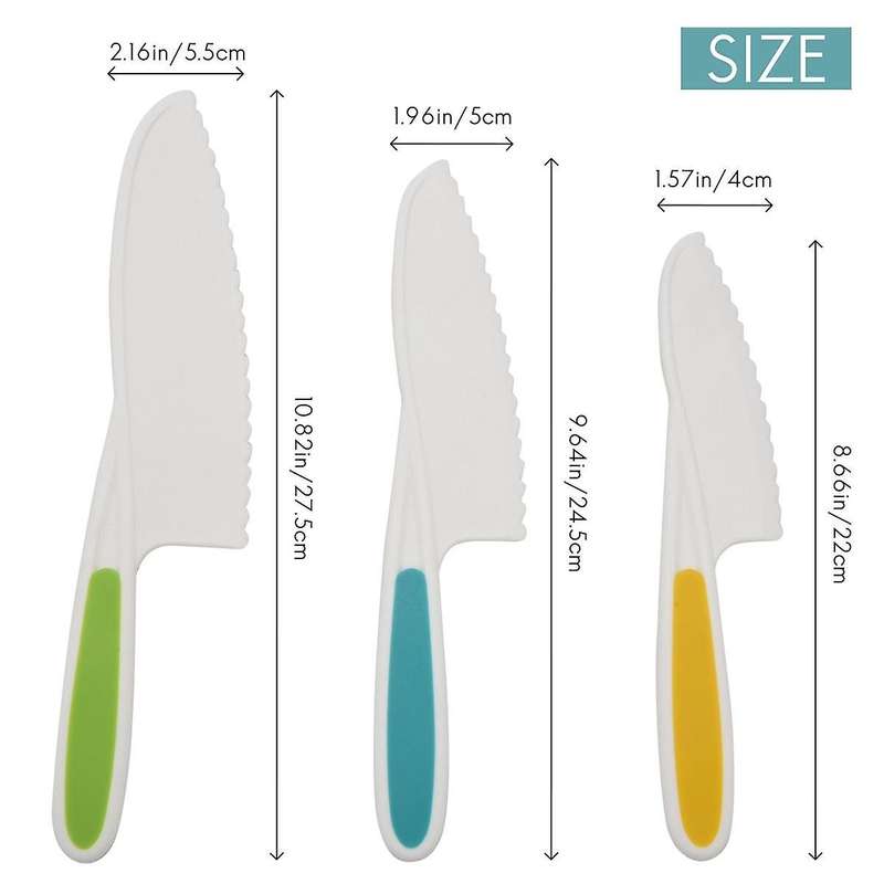 Knives for Kids 3-Piece Nylon Kitchen Baking Knife Set,Children's Cooking Knives Firm Grip, Serrated